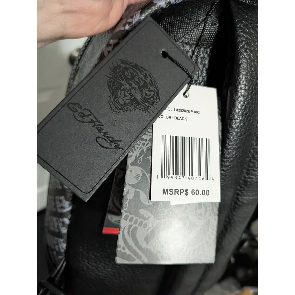 NWT Ed Hardy Eagle Tattoo Monogram Sling Bag Crossbody Backpack Black Y2K